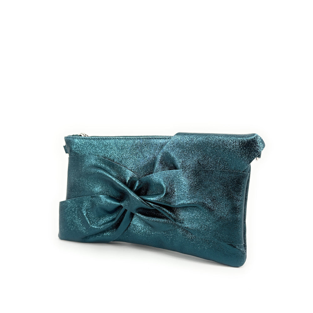 Sac pochette en cuir irisé SHERAZADE Bleu vert canard