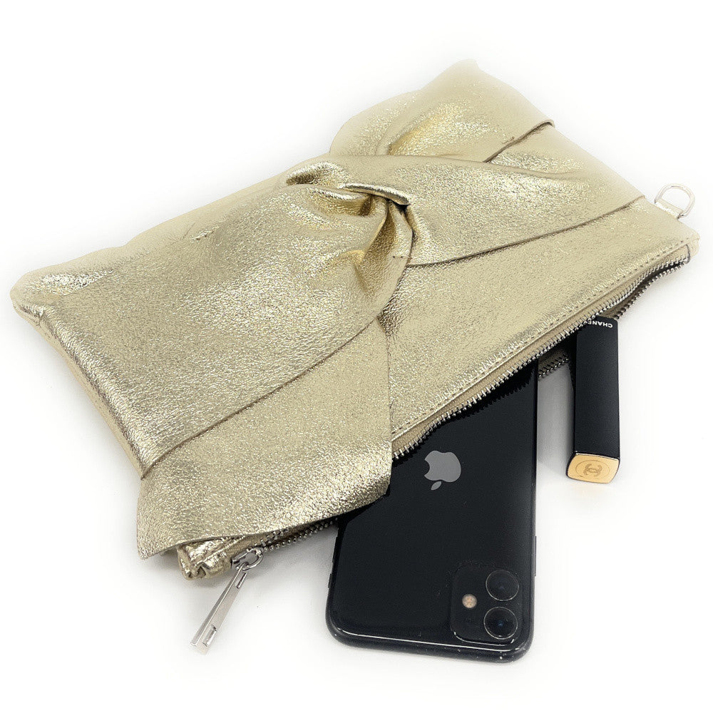 Sac pochette en cuir irisé SHERAZADE Or pâle