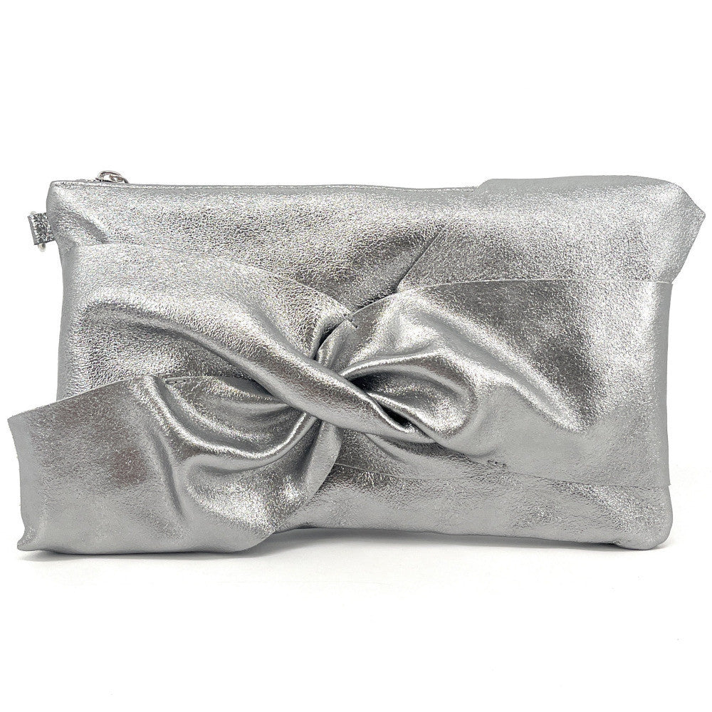Sac pochette en cuir irisé SHERAZADE Argent moyen