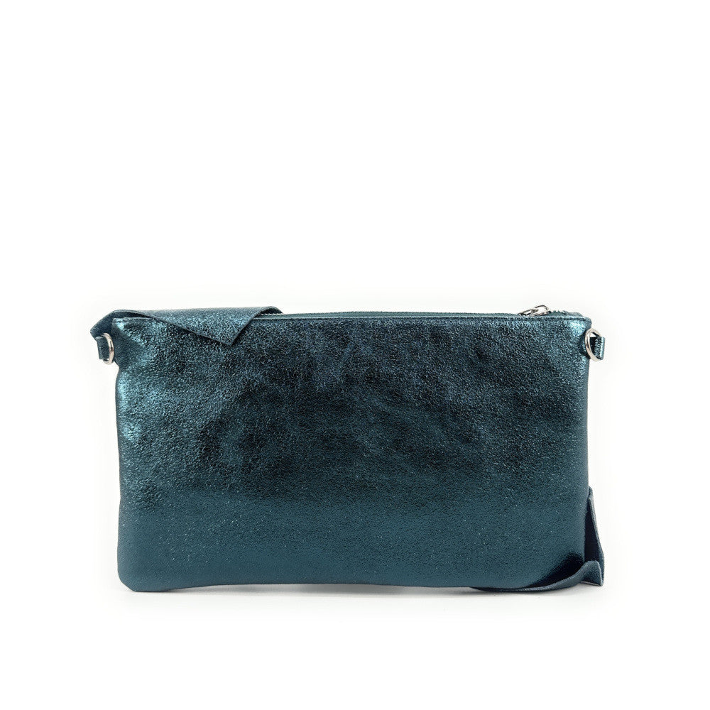 Sac pochette en cuir irisé SHERAZADE Bleu vert canard