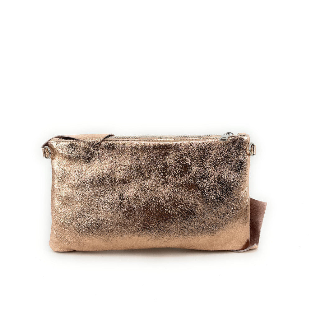 Sac pochette en cuir irisé SHERAZADE Rose gold