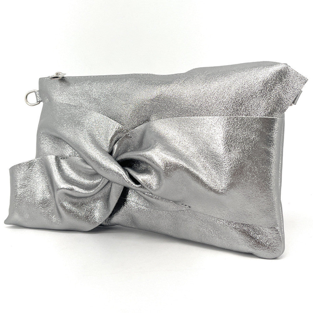 Sac pochette en cuir irisé SHERAZADE Argent moyen