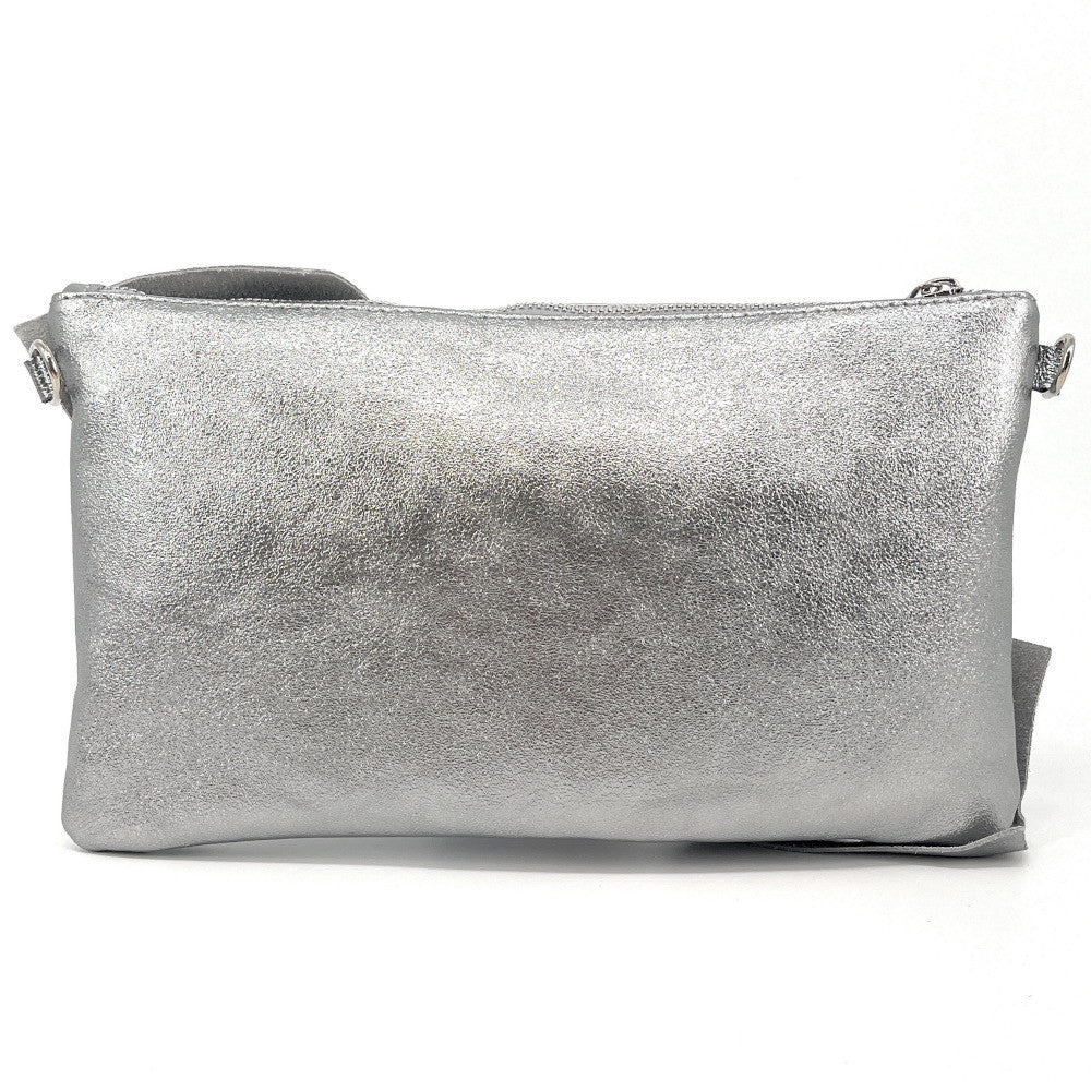 Sac pochette en cuir irisé SHERAZADE Argent moyen