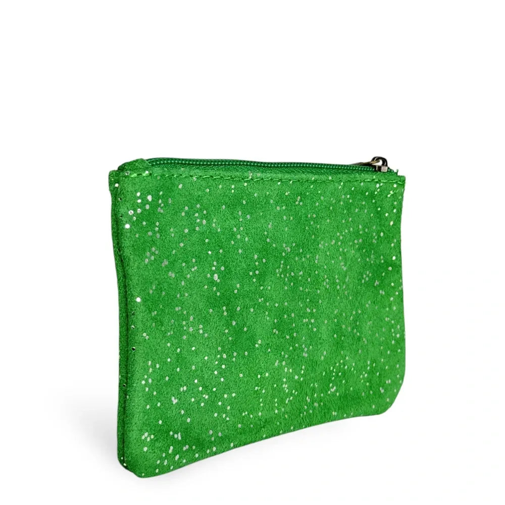 Pochette en croûte de cuir à paillettes GLITTER PURSE Vert anglais
