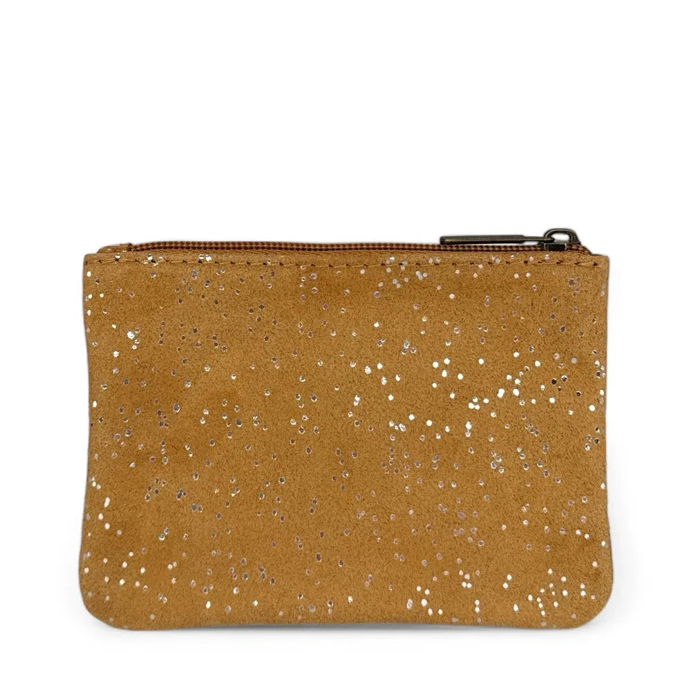 Pochette en croûte de cuir à paillettes GLITTER PURSE Camel clair