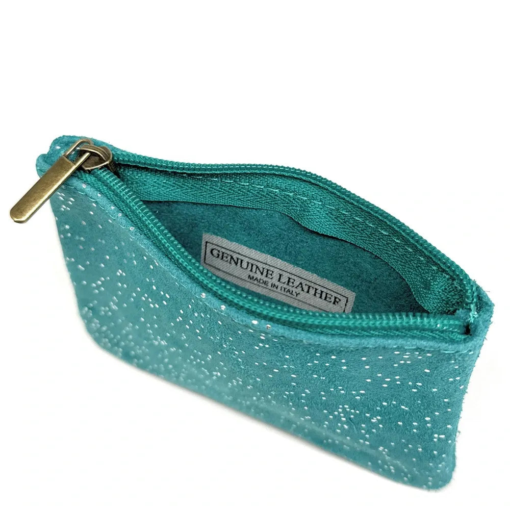 Pochette en croûte de cuir à paillettes GLITTER PURSE Bleu des mers du sud