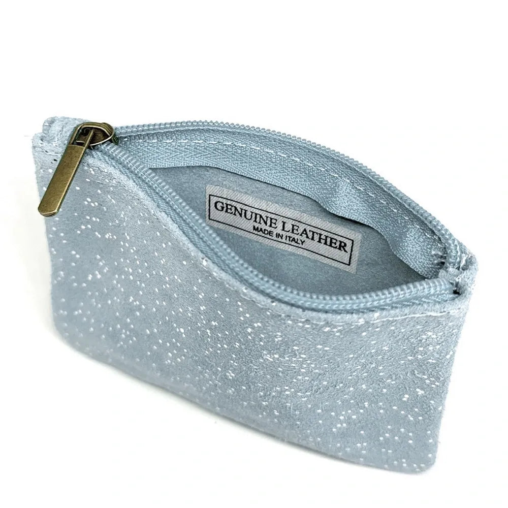 Pochette en croûte de cuir à paillettes GLITTER PURSE Bleu pastel