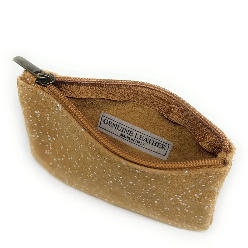 Pochette en croûte de cuir à paillettes GLITTER PURSE Camel clair