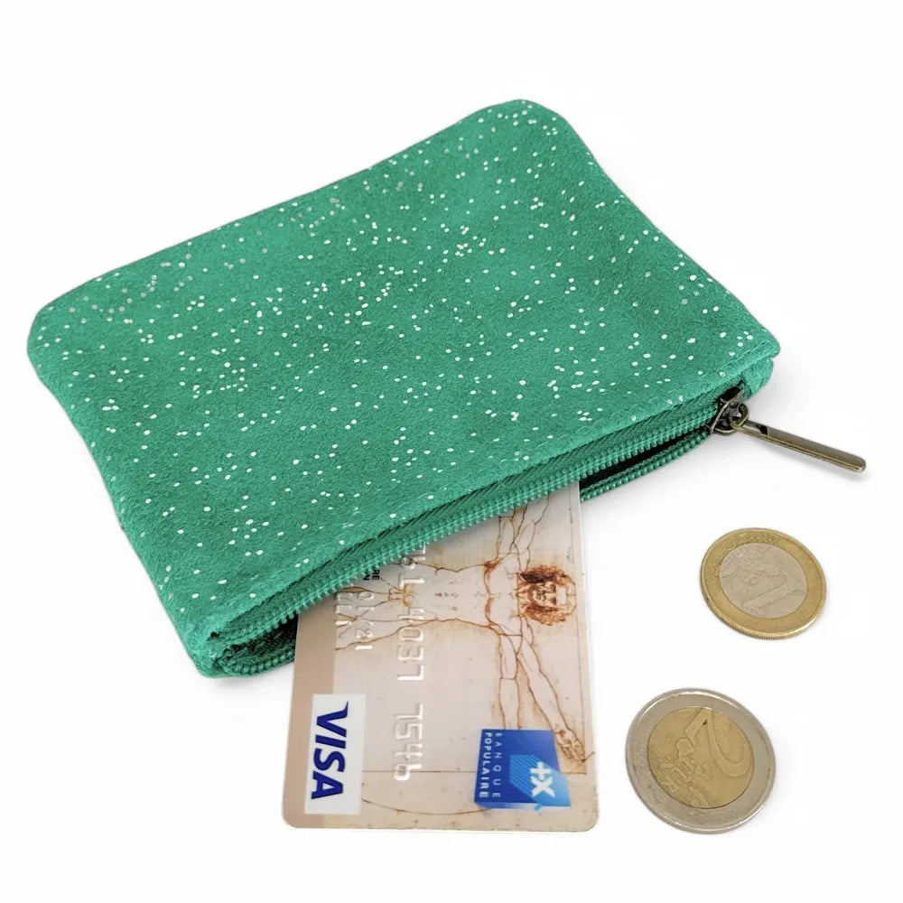 Pochette en croûte de cuir à paillettes GLITTER PURSE Vert menthe