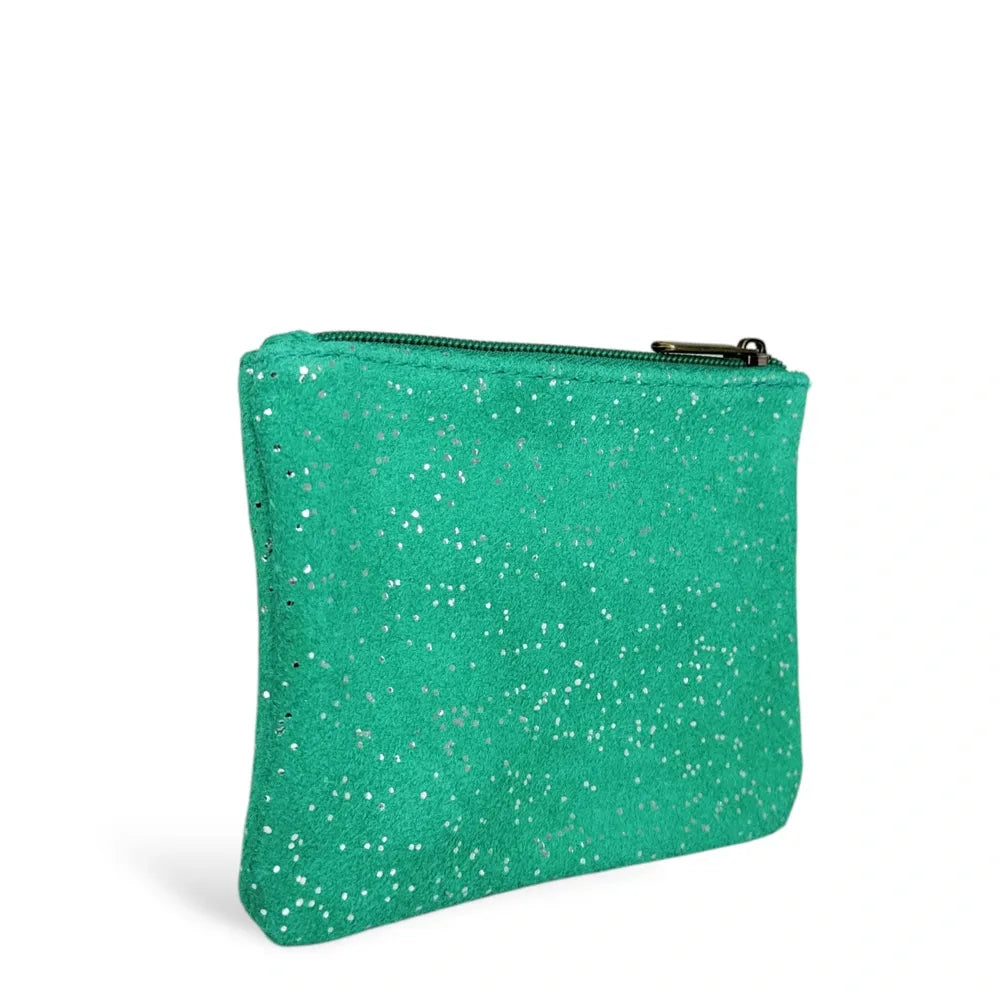 Pochette en croûte de cuir à paillettes GLITTER PURSE Vert menthe