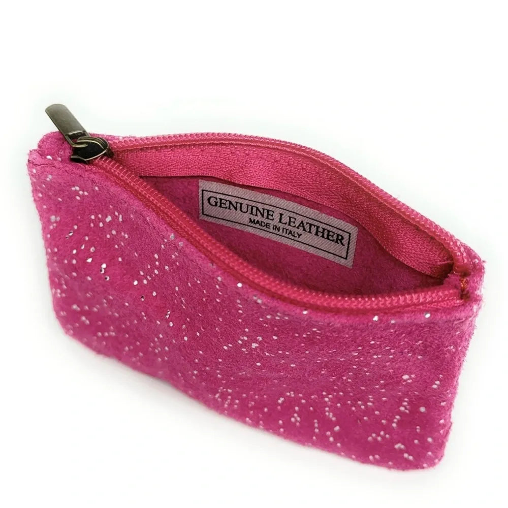 Pochette en croûte de cuir à paillettes GLITTER PURSE Rose fuchsia