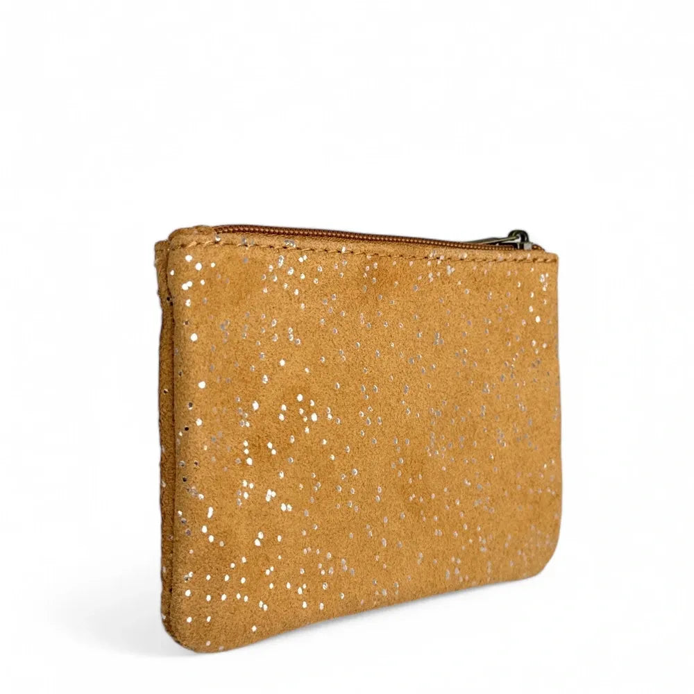 Pochette en croûte de cuir à paillettes GLITTER PURSE Camel clair