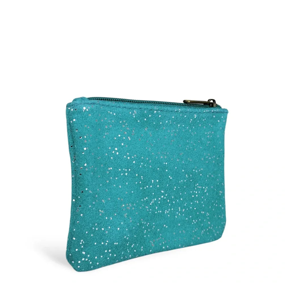 Pochette en croûte de cuir à paillettes GLITTER PURSE Bleu des mers du sud