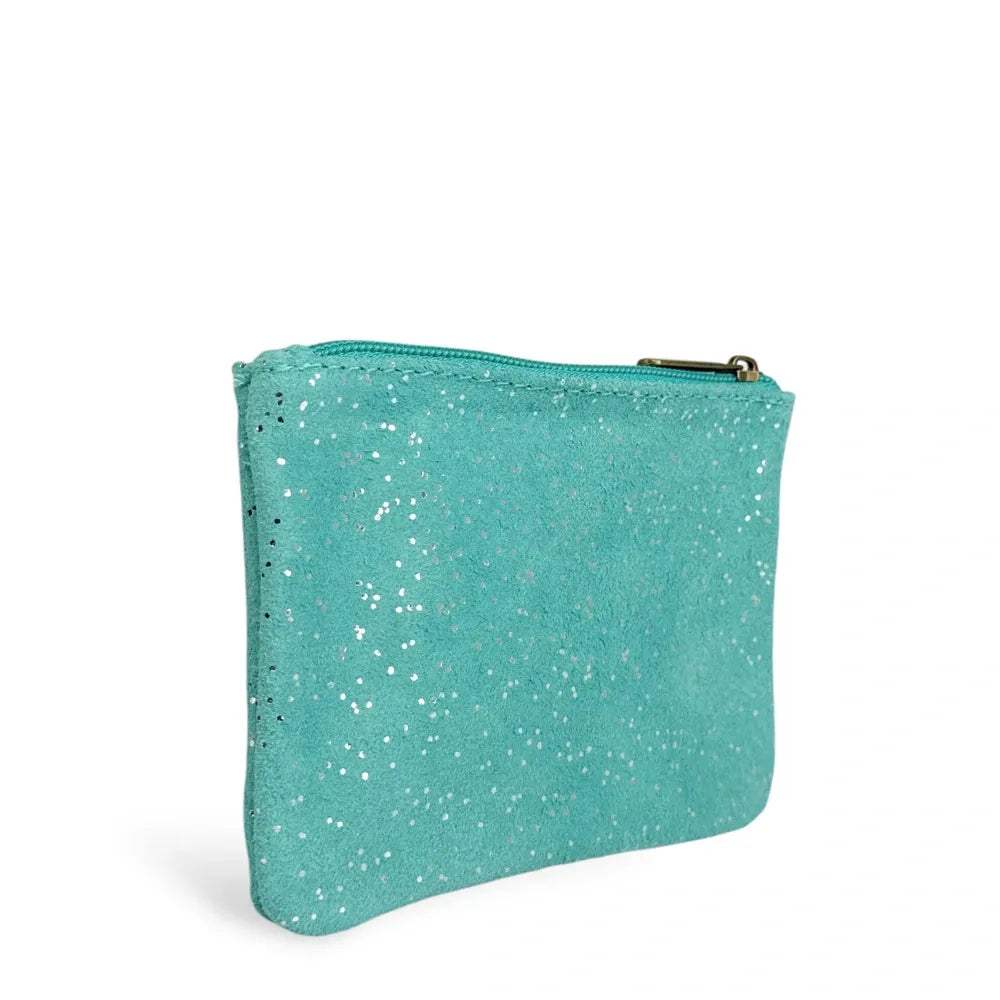 Pochette en croûte de cuir à paillettes GLITTER PURSE Lagon