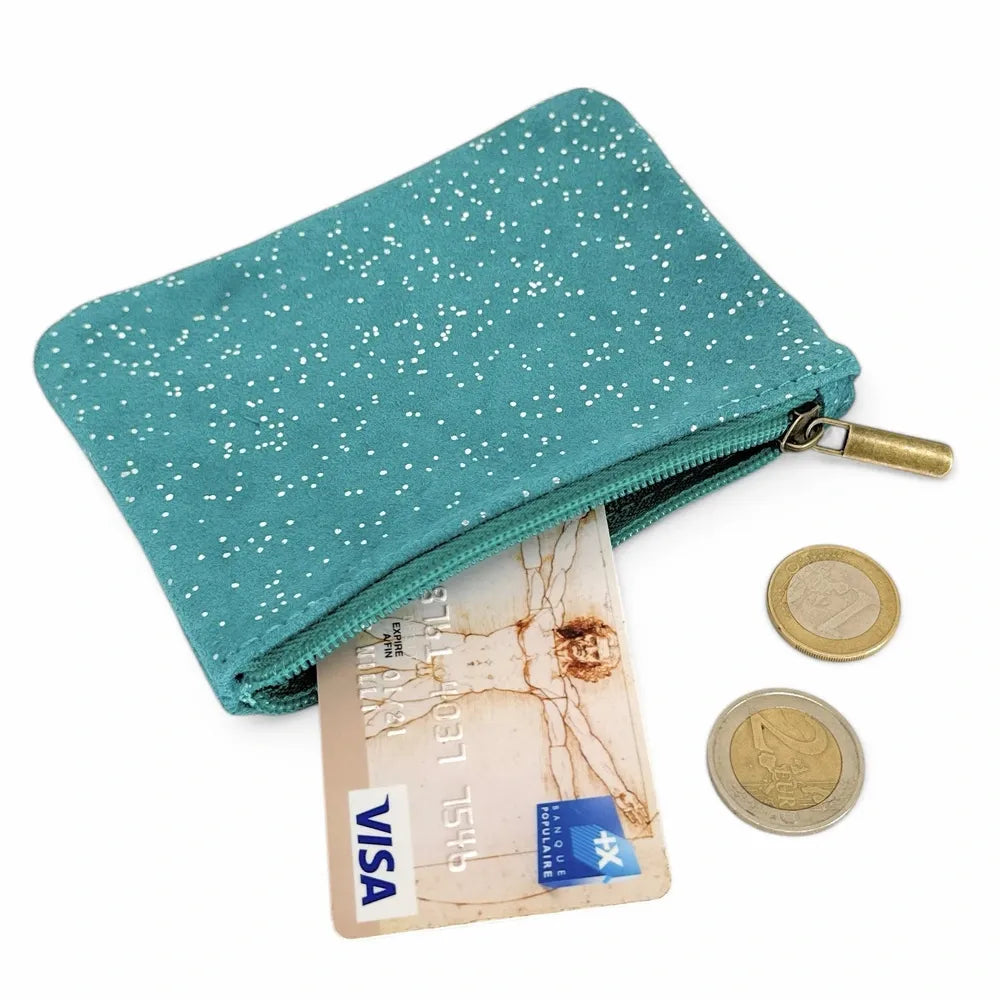 Pochette en croûte de cuir à paillettes GLITTER PURSE Bleu des mers du sud