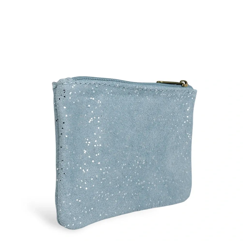 Pochette en croûte de cuir à paillettes GLITTER PURSE Bleu pastel