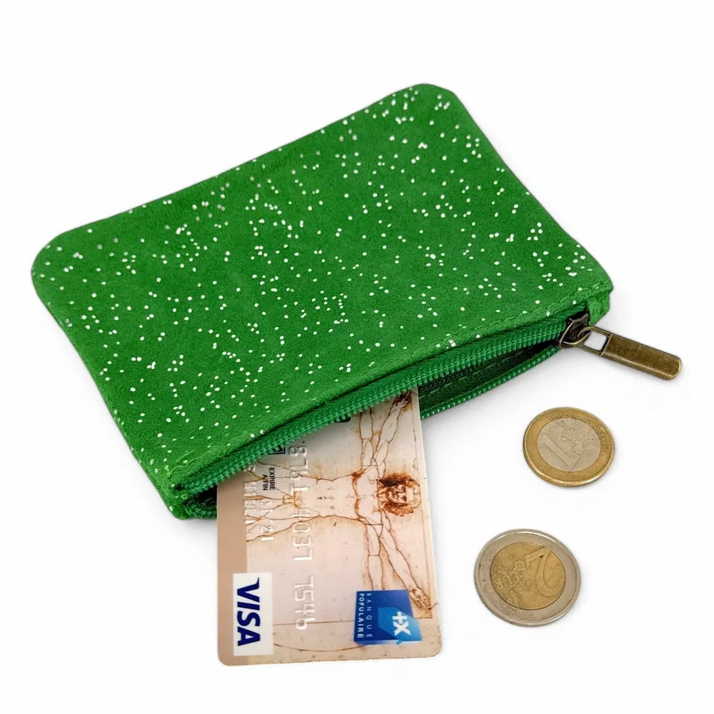 Pochette en croûte de cuir à paillettes GLITTER PURSE Vert anglais