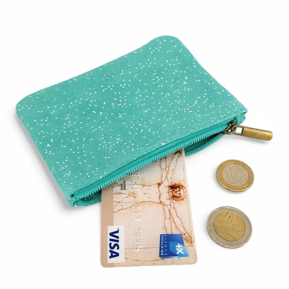 Pochette en croûte de cuir à paillettes GLITTER PURSE Lagon