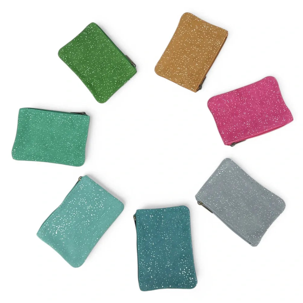 Pochette en croûte de cuir à paillettes GLITTER PURSE Bleu pastel