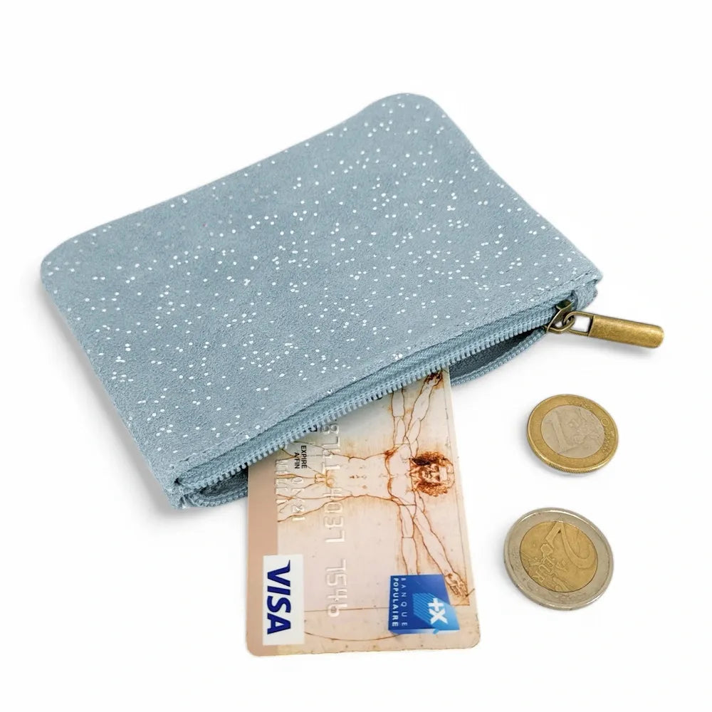 Pochette en croûte de cuir à paillettes GLITTER PURSE Bleu pastel