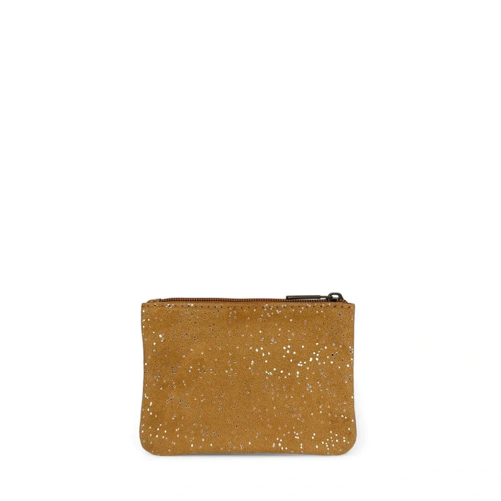 Pochette en croûte de cuir à paillettes GLITTER PURSE Camel clair