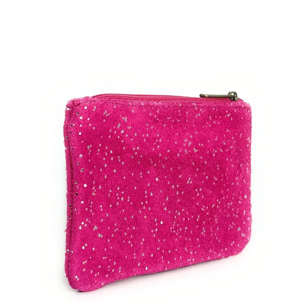 Pochette en croûte de cuir à paillettes GLITTER PURSE Rose fuchsia