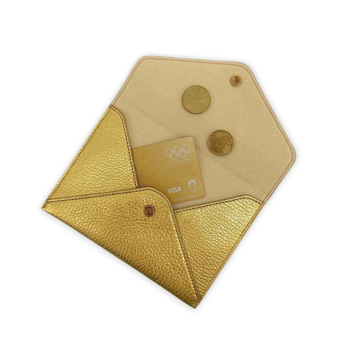 ROMY Gold Iridescent Leather Envelope Clutch