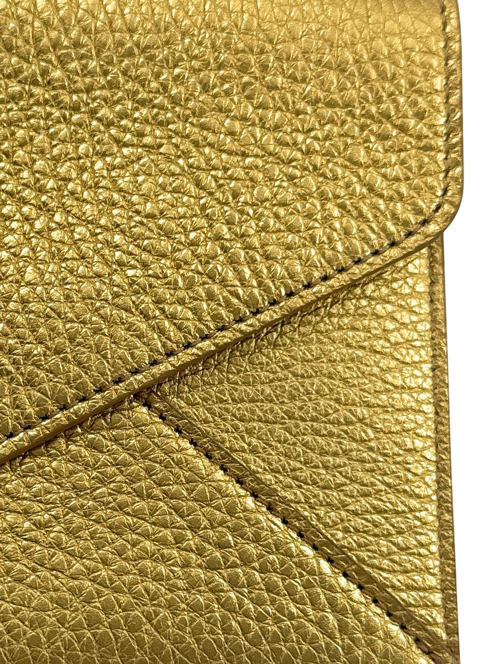 ROMY Gold Iridescent Leather Envelope Clutch