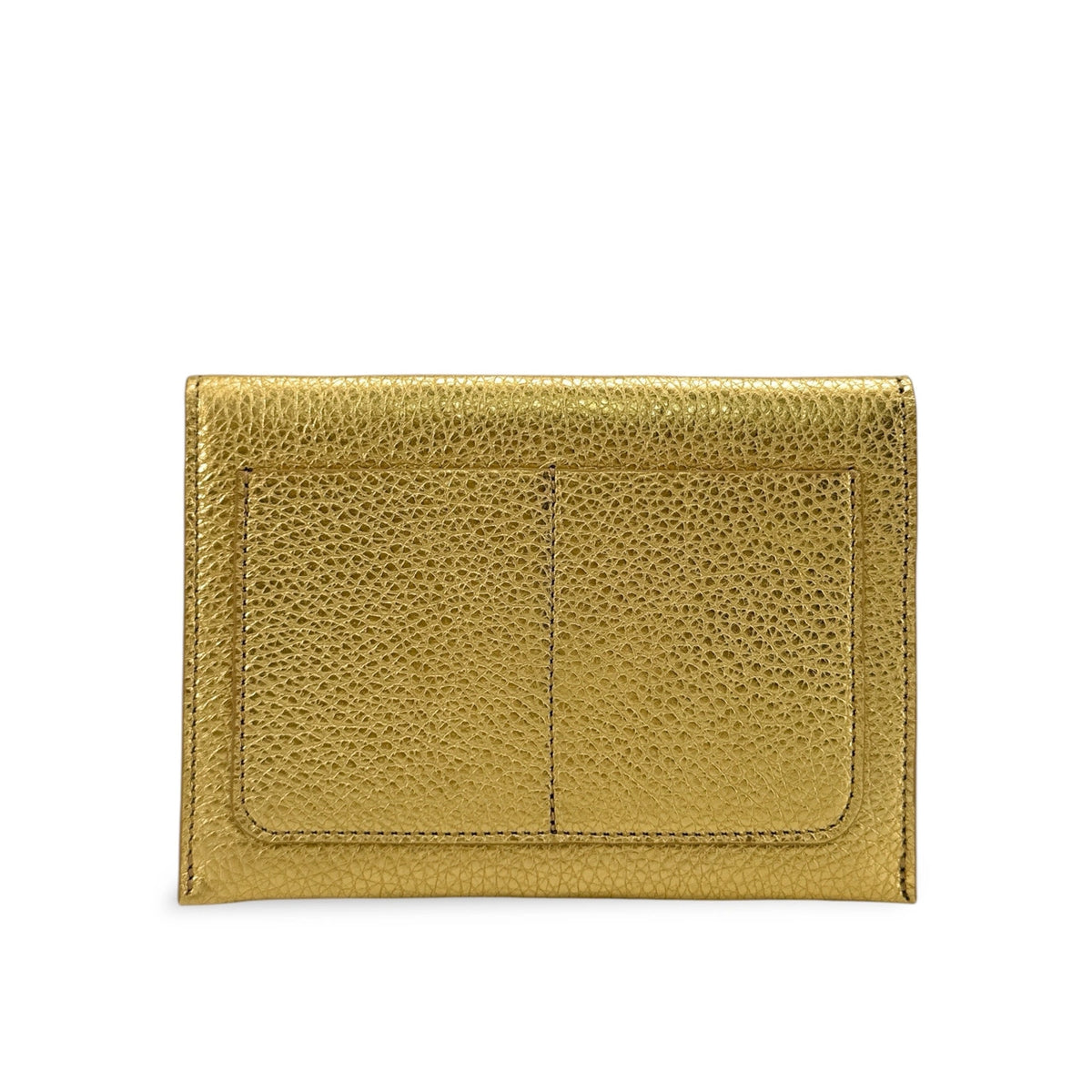 ROMY Gold Iridescent Leather Envelope Clutch
