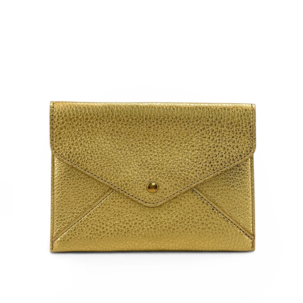 ROMY Gold Iridescent Leather Envelope Clutch