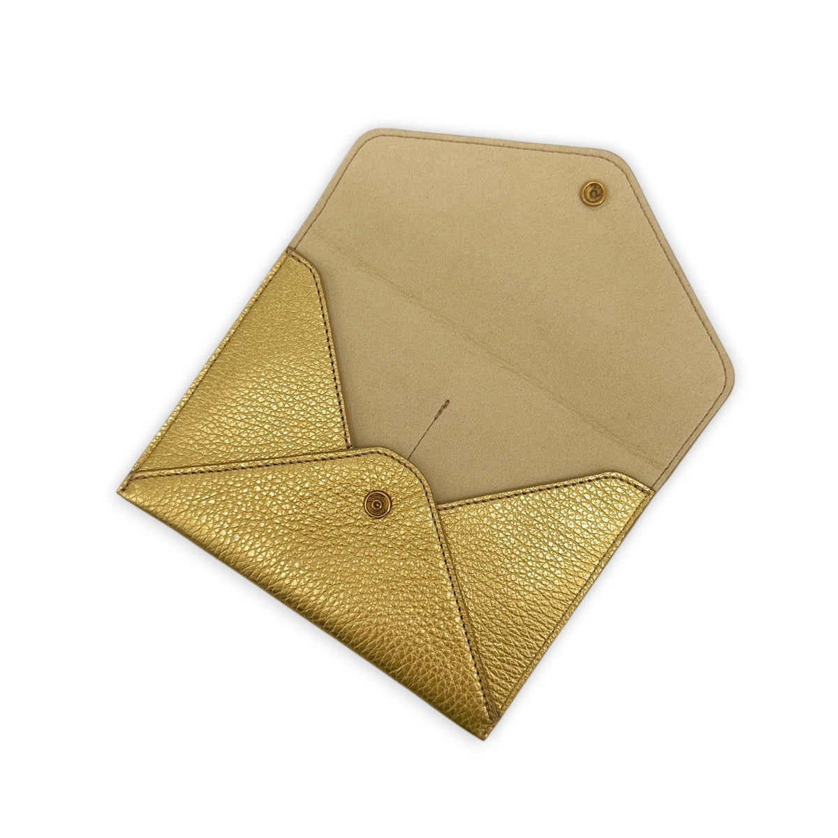 ROMY Gold Iridescent Leather Envelope Clutch
