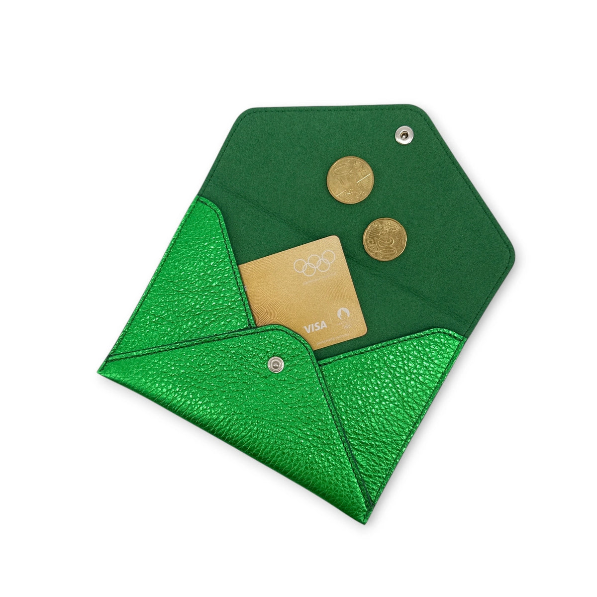 ROMY English Green Iridescent Leather Envelope Clutch