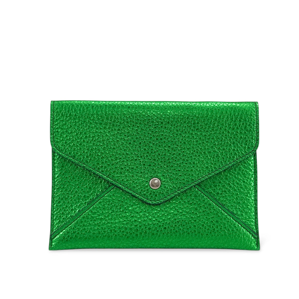 ROMY English Green Iridescent Leather Envelope Clutch