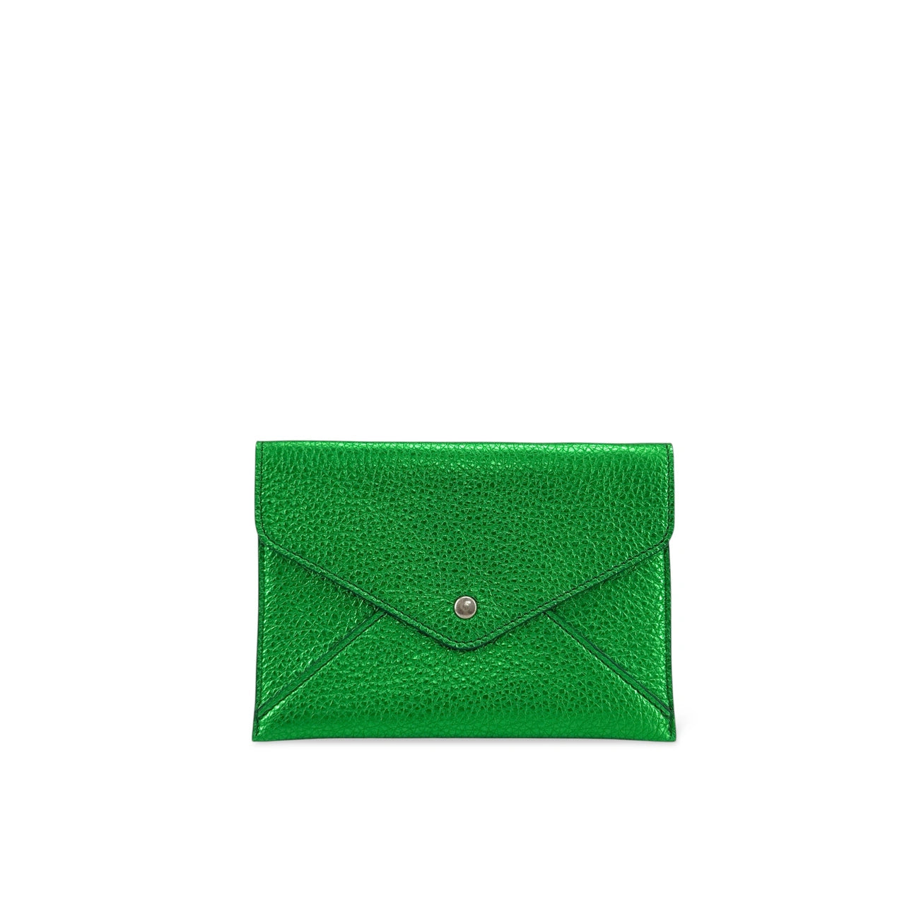 Clutch sobre en piel tornasolada ROMY verde inglés tornasolado