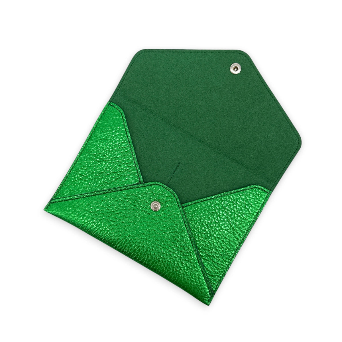 ROMY English Green Iridescent Leather Envelope Clutch