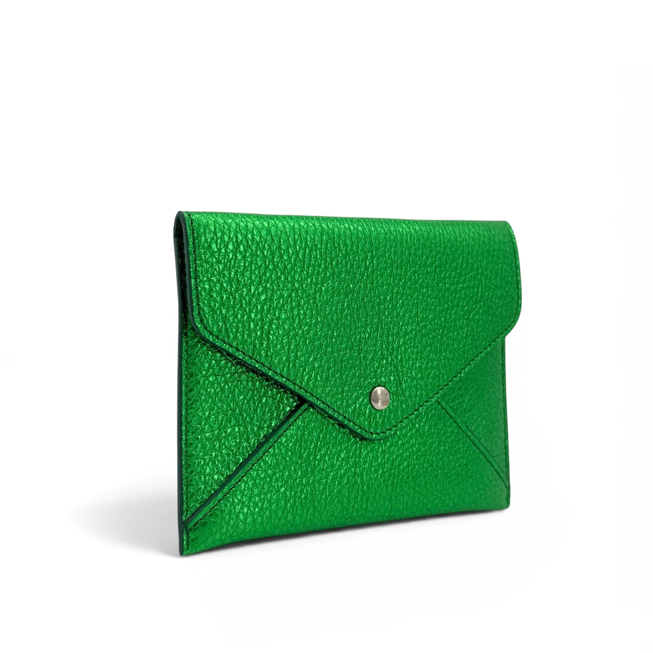 Clutch sobre en piel tornasolada ROMY verde inglés tornasolado