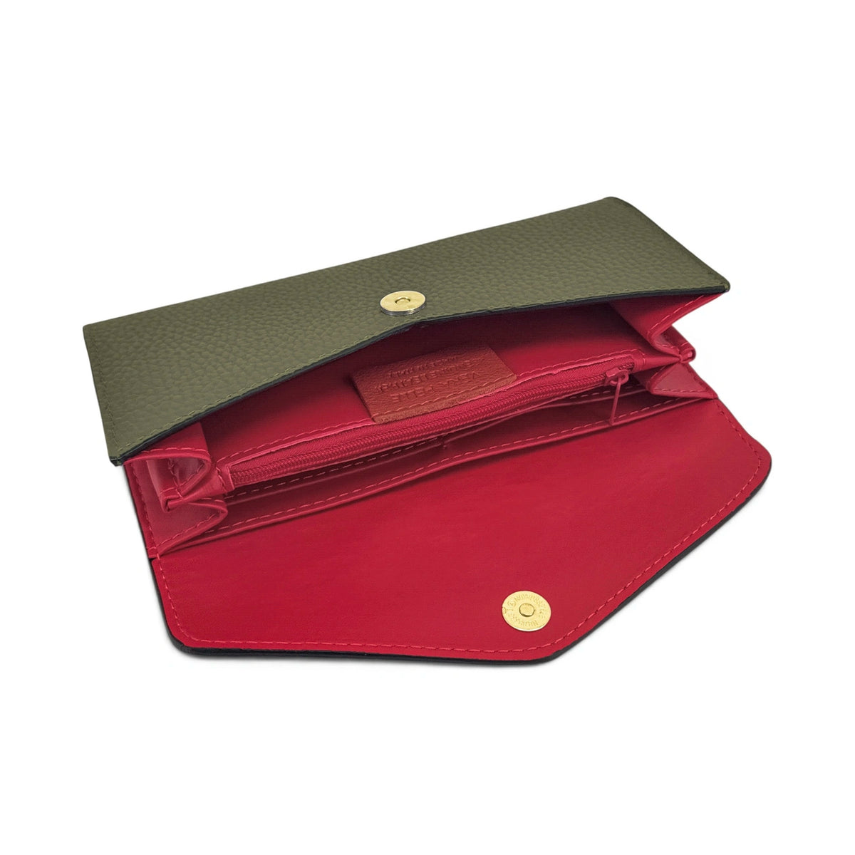Clutch cartera de piel granulada CLELIA Verde caqui