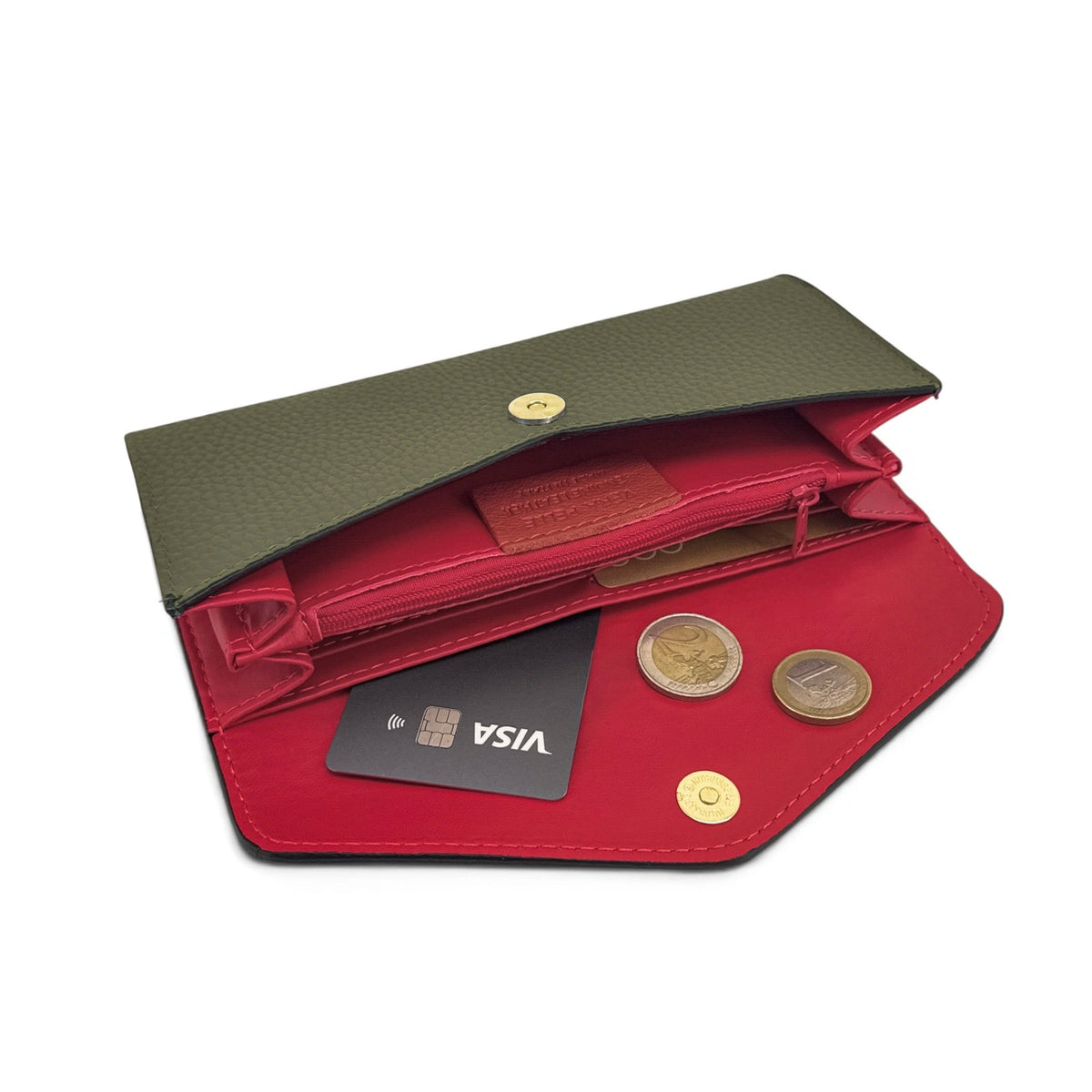 Clutch cartera de piel granulada CLELIA Verde caqui
