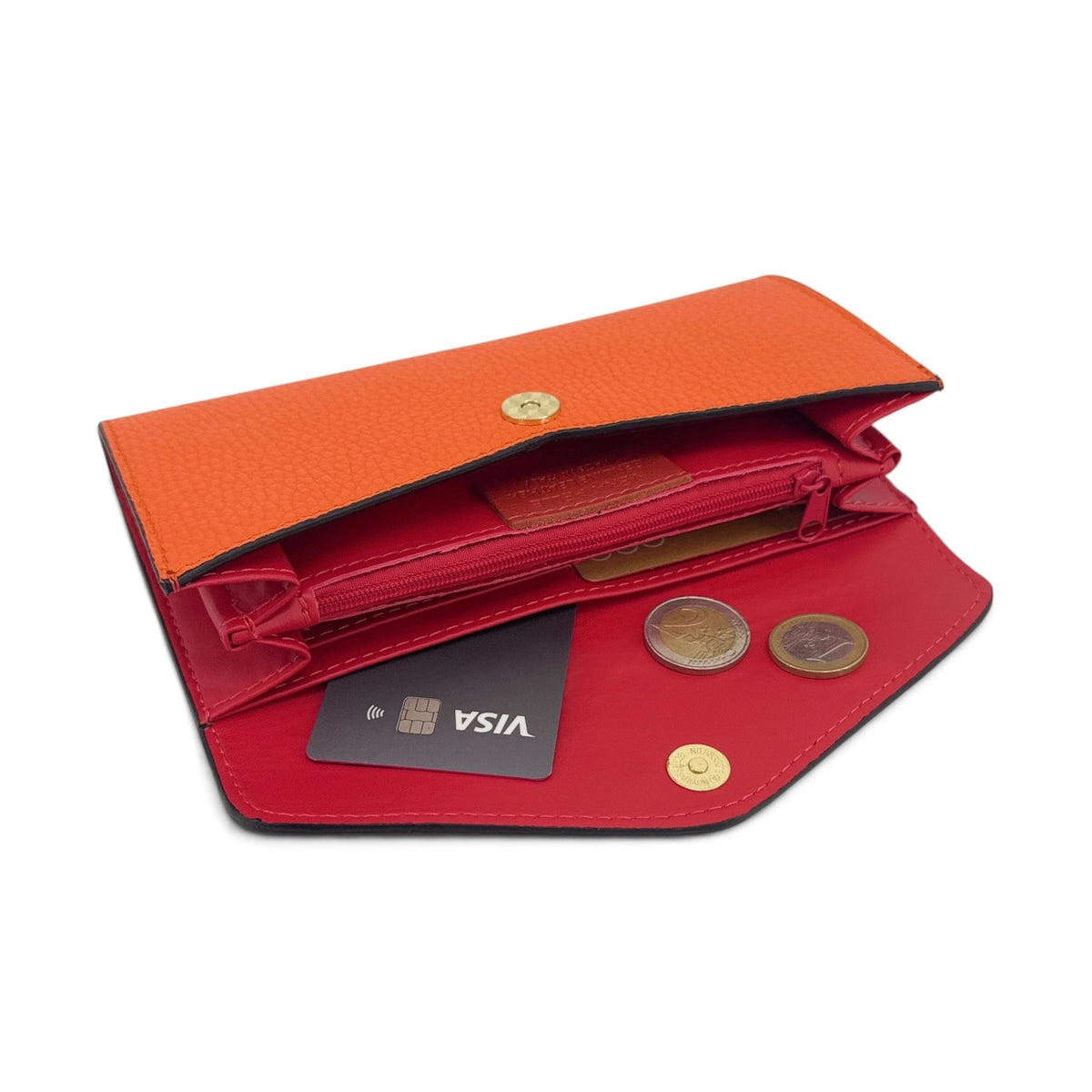 CLELIA grained leather wallet clutch, Orange