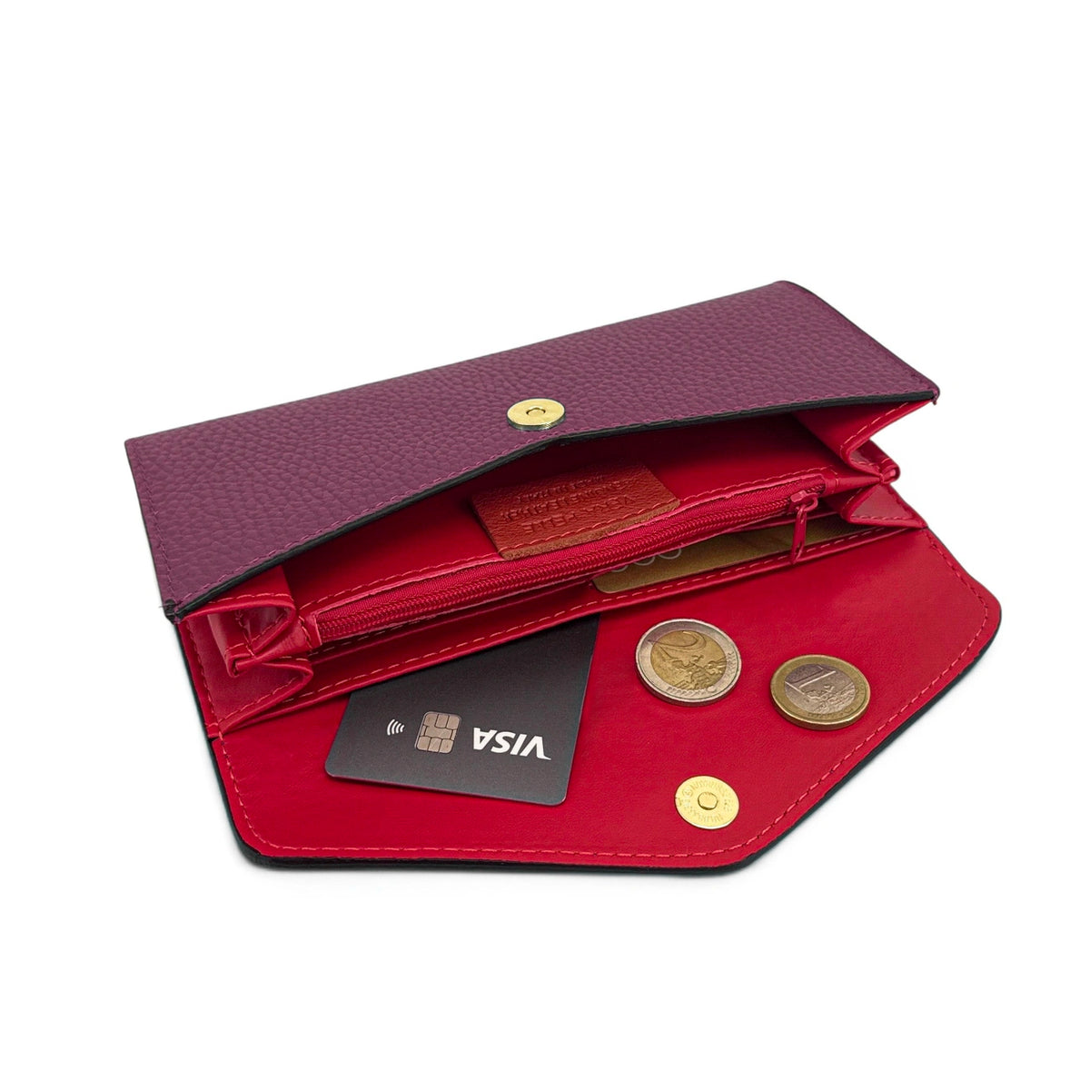 Pochette portafoglio in pelle martellata CLELIA Prugna