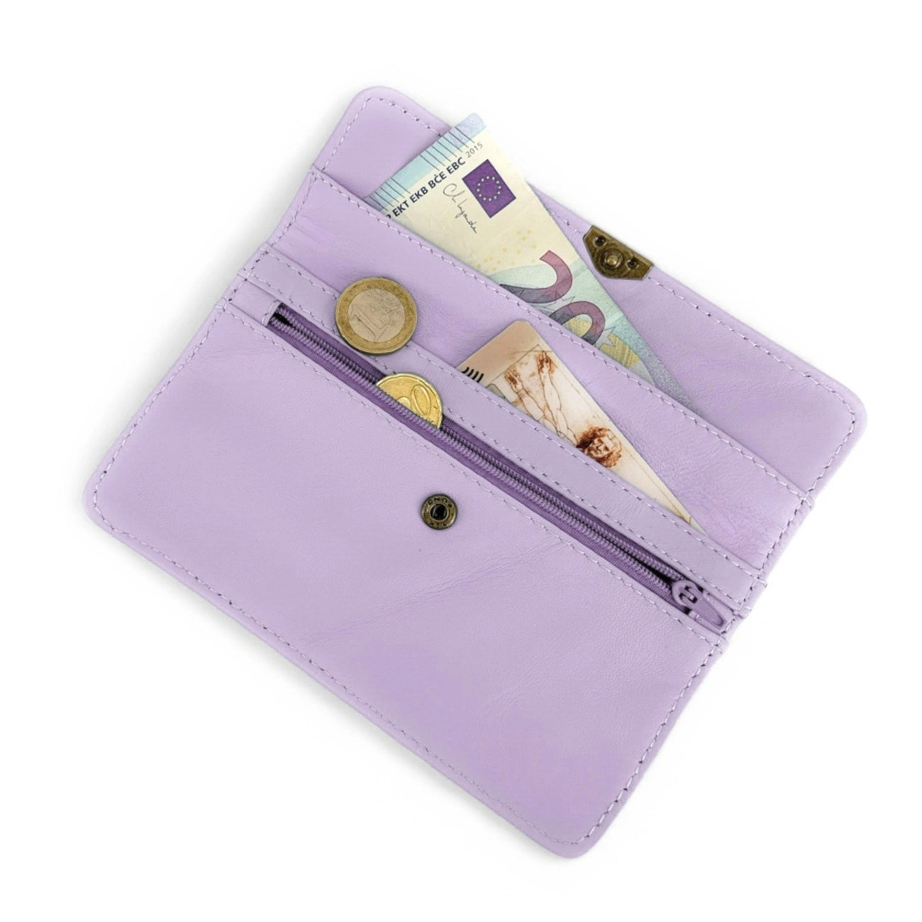 Pochette porte-monnaie en cuir lisse IMPRO Rose lilas