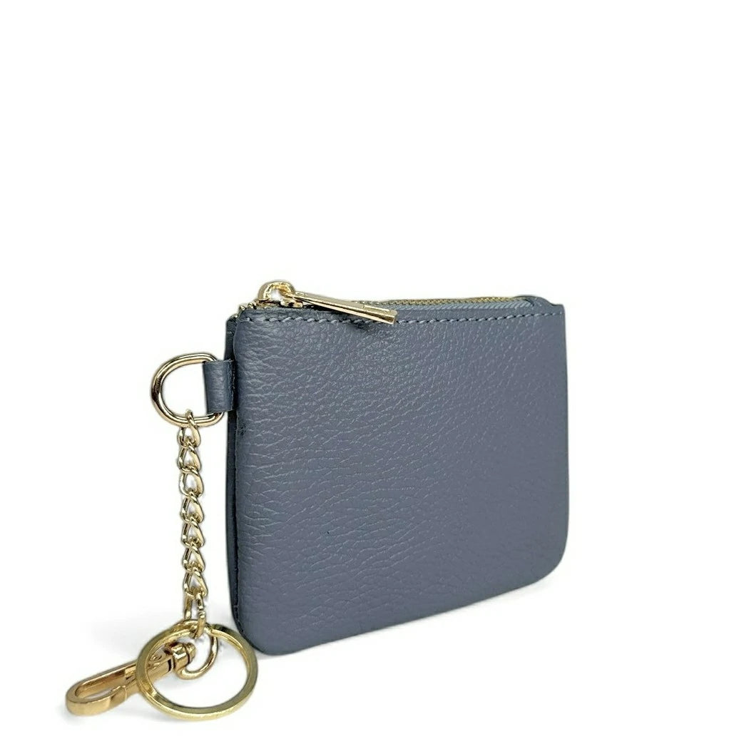POCKET grained leather keychain coin purse Glacier blue