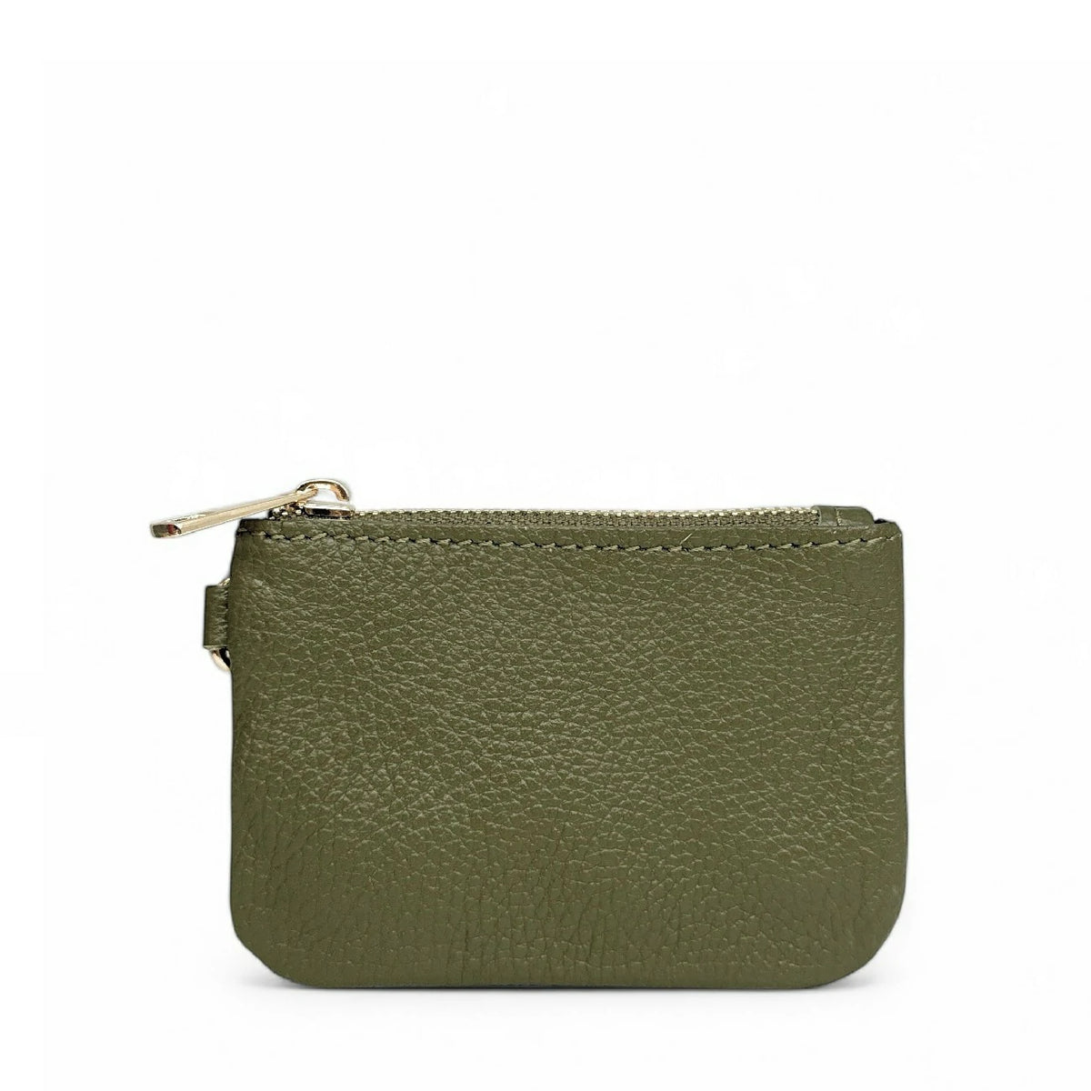 POCKET grained leather keychain coin purse Khaki green