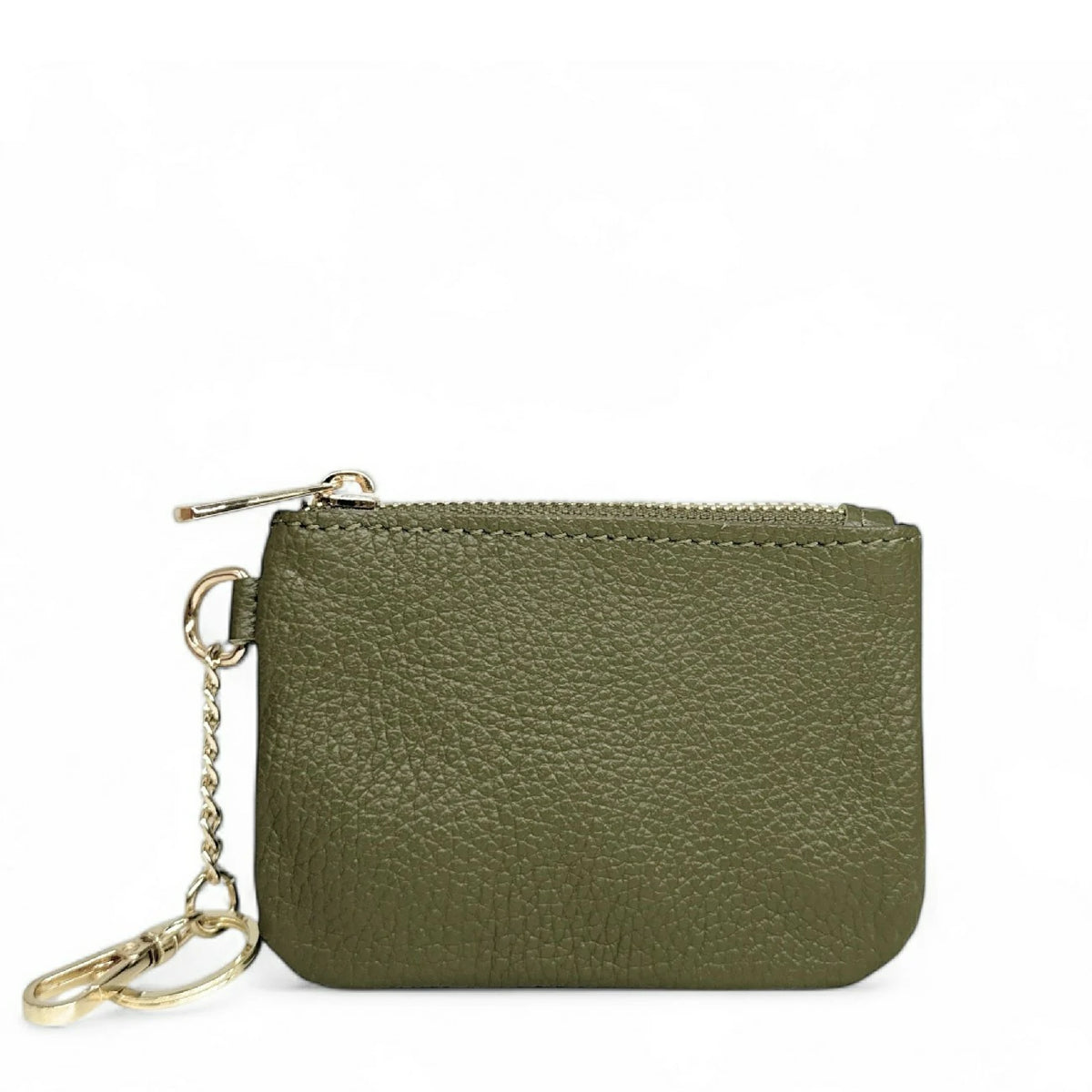 POCKET grained leather keychain coin purse Khaki green