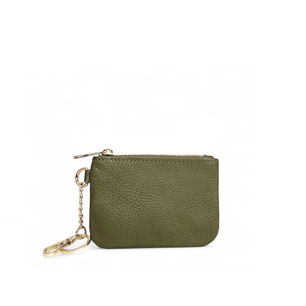 Porte-monnaie porte-clés en cuir grainé POCKET Vert kaki