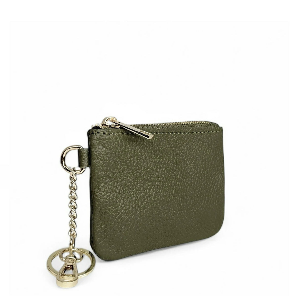 POCKET grained leather keychain coin purse Khaki green