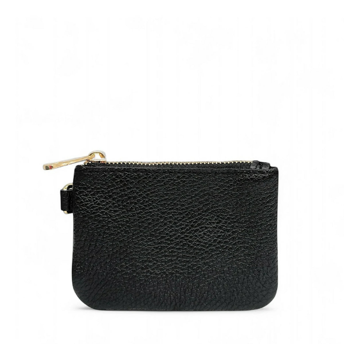 POCKET grained leather keychain coin purse Black
