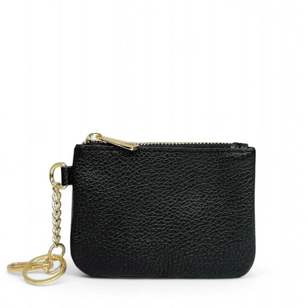 POCKET grained leather keychain coin purse Black