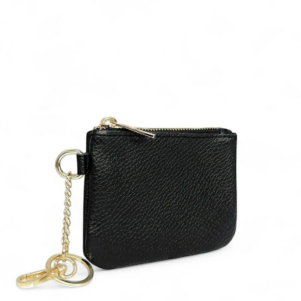 POCKET grained leather keychain coin purse Black