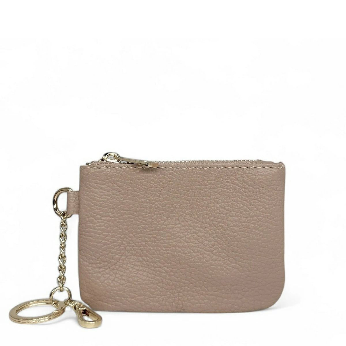 POCKET grained leather keychain coin purse Nude pink